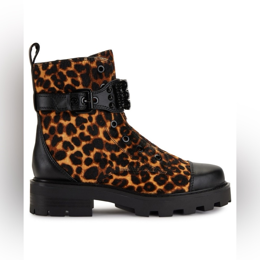 Karl Lagerfeld Leopard Chunky Strap Combat Lug Sole Boot Sz 8.5, 6 BNWB - Picture 5 of 11